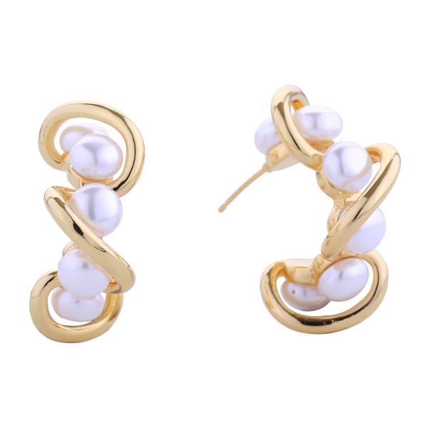14K GOLD/WHITE GOLD DIPPED WAVY CLUSTER PEARL POST EARRINGS
