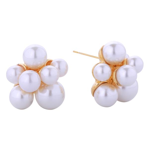 14K GOLD/WHITE GOLD DIPPED PEARL CLUSTER POST EARRINGS