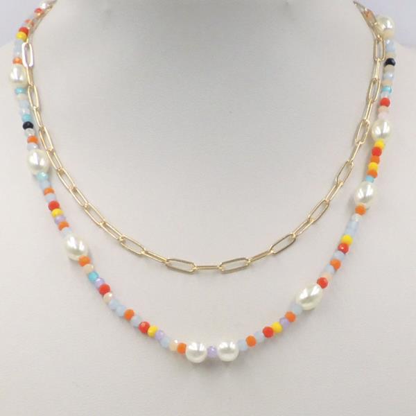 PEARL BEAD METAL CHAIN NECKLACE