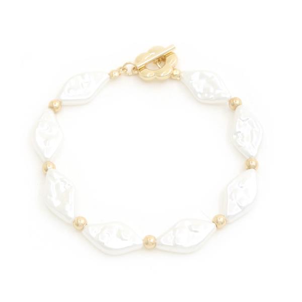 FLOWER PEARL BALL BEAD TOGGLE CLASP BRACELET