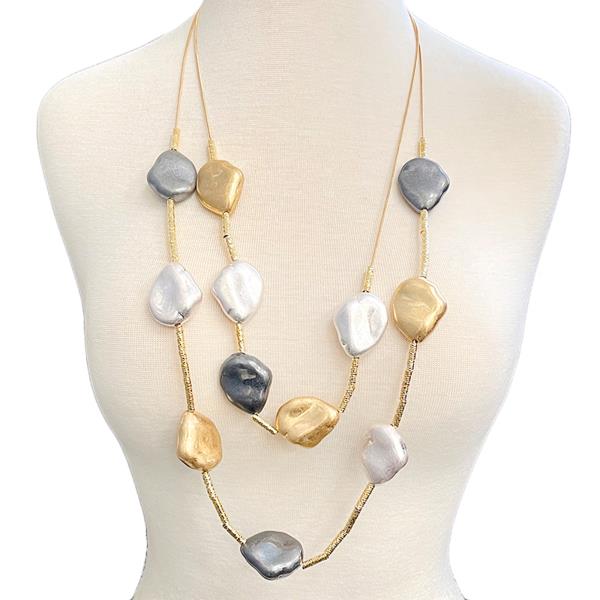 MULTI COLOR STONE 2 LAYERED LONG NECKLACE