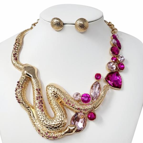 SNAKE METAL CHUNKY NECKLACE EARRING SET