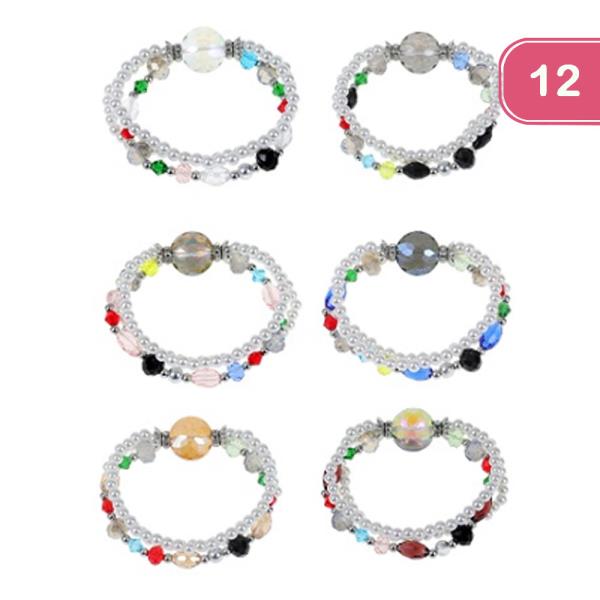 TWO LAYERED BEADED STRETCHABLE BRACELET (12 UNTIS)