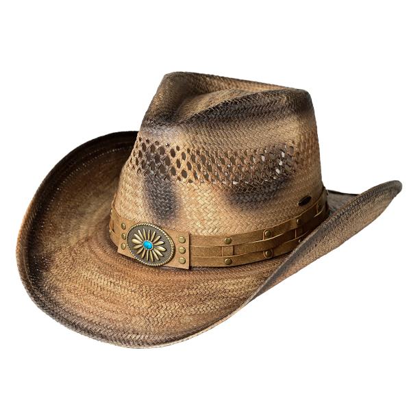 CC TEA-STAIN VENTED COWBOY WITH WEAVED VEGAN SUEDE & STUD BANDS