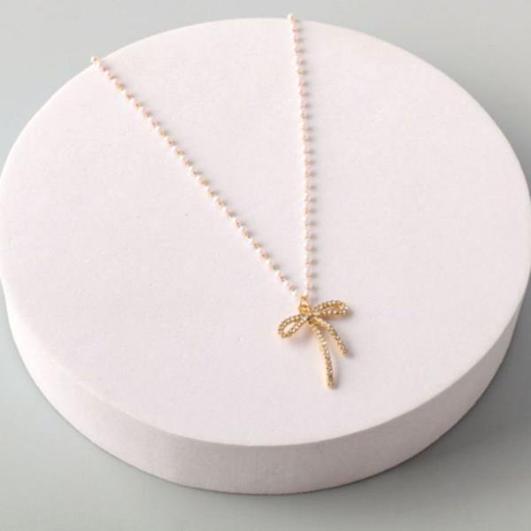 PEARL CHAIN BOW CHARM NECKLACE