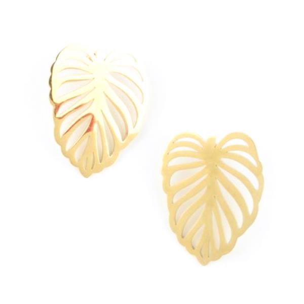 STAINLESS STEEL GOLD PLATED LEAF EARRING