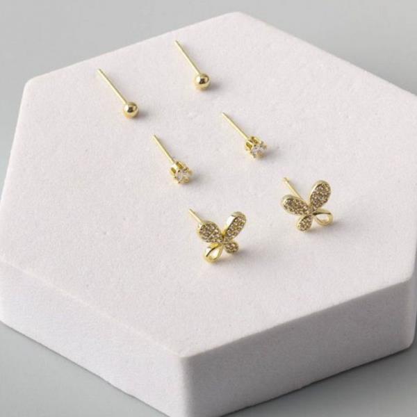 GOLD PLATED GOLD BUTTERFLY STUD EARRINGS SET