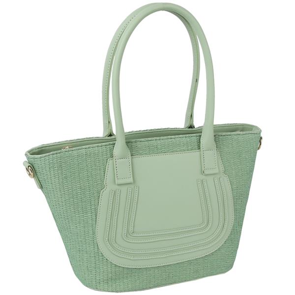 FASHION TWO TEXTURED STRAW SATCHEL BAG