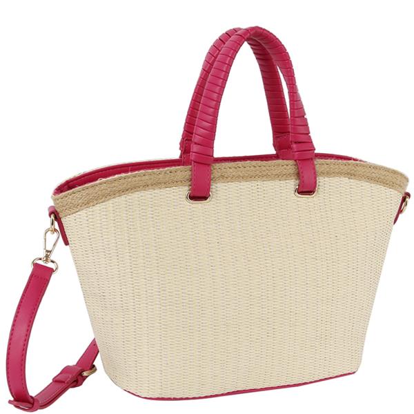 CHIC STRAW COLORED HANDLE SATCHEL BAG