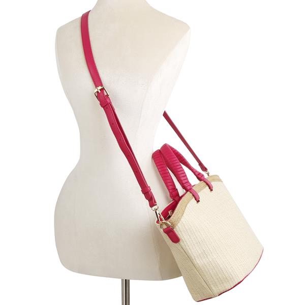 CHIC STRAW COLORED HANDLE SATCHEL BAG