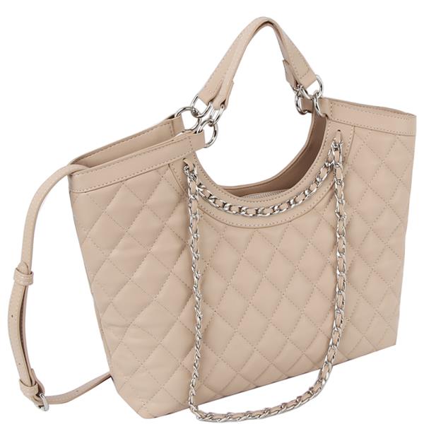 QUILTED CHAIN LINK HANDLE SATCHEL BAG