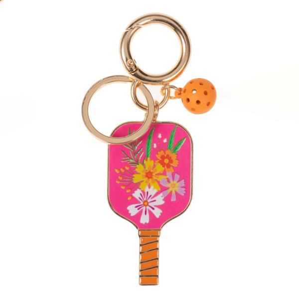 PICKLEBALL SHAPED PRINT AND ENAMEL KEYCHAIN KEY