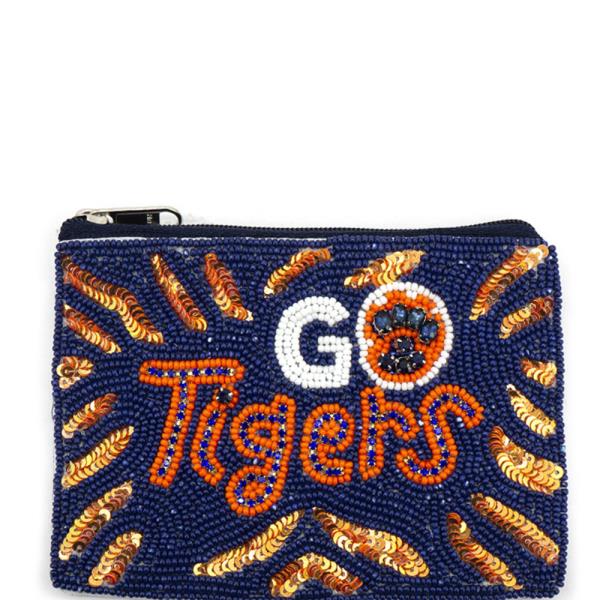 SEED BEAD TIGERS COIN PURSE BAG