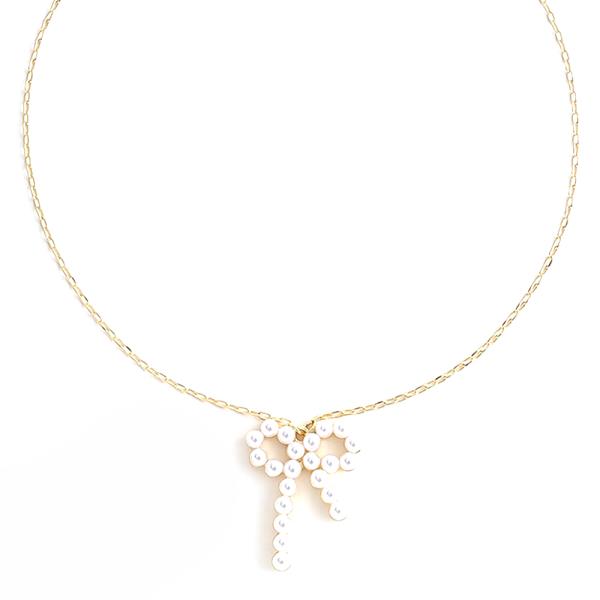 PEARL RIBBON BOW PENDANT NECKLACE