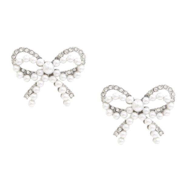 DOUBLE BOW PEARL RHINESTONE EARRING