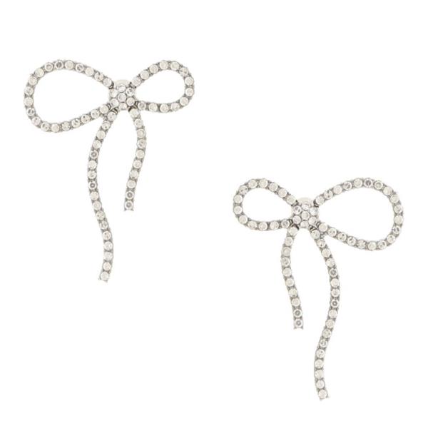 RHINESTONE BOW METAL EARRING