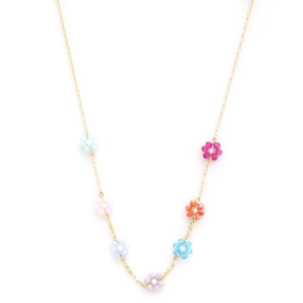FLOWER BEADED STATION NECKLACE