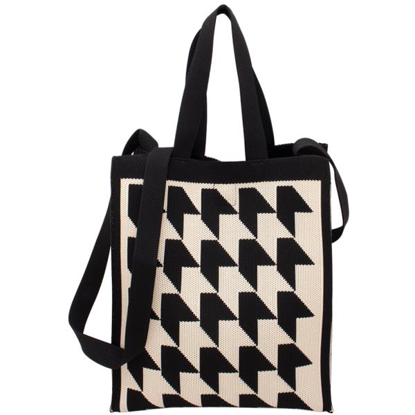 HOUNDSTOOTH PATTERN CROSSBODY TOTE BAG