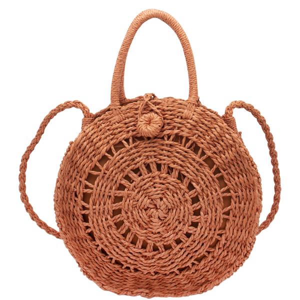 ROUNDED STRAW HANDLE CROSSBODY BAG