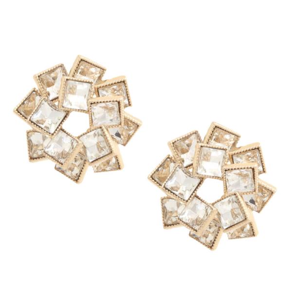 CRYSTAL SQUARE ROUND METAL EARRING
