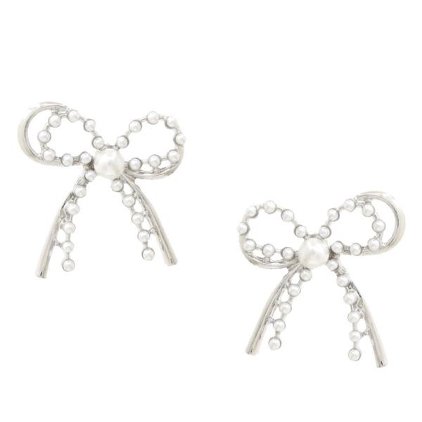 BOW PEARL BEAR METAL EARRING