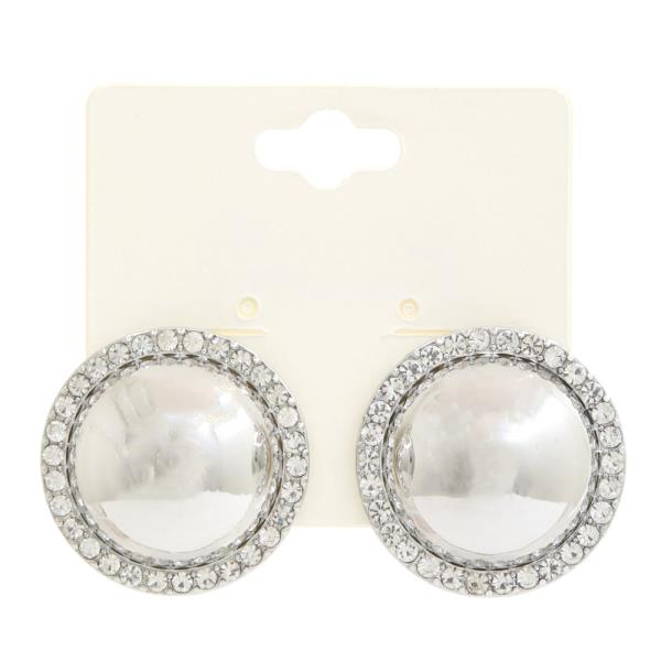 ROUND METAL RHINESTONE POST EARRING