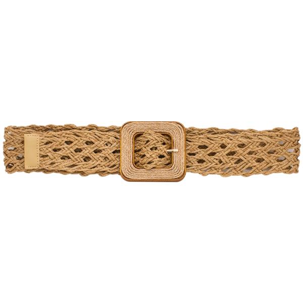 SQUARED BUCKLE WOVEN STRAW BELT