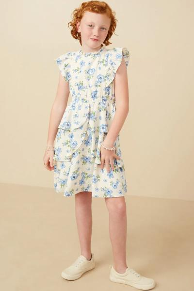($31.95/EA X 4 PCS) Girls Textured Romantic Floral Split Tiered Dress