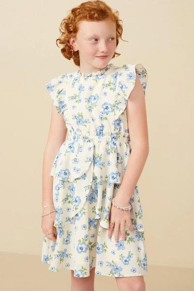 ($31.95/EA X 4 PCS) Girls Textured Romantic Floral Split Tiered Dress