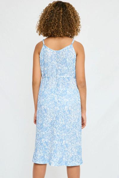 ($29.75/EA X 4 PCS) Girls Printed Self Tie Wrinkle Texture Dress