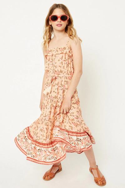 ($21.75/EA X 4 PCS) Girls Floral Ruffle Maxi Dress