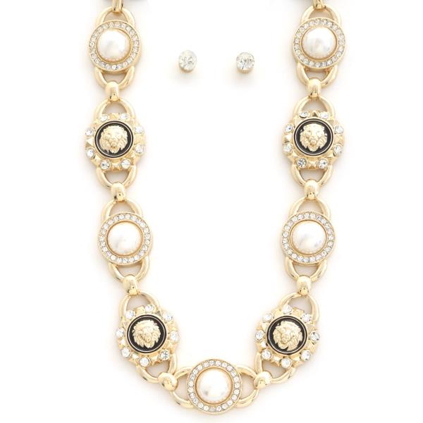 LION HEAD PEARL METAL NECKLACE