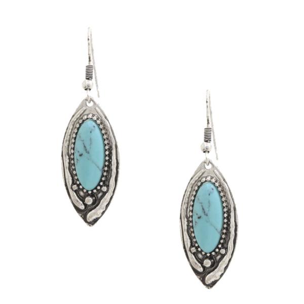 WESTERN TURQUOISE POINTED OVAL DANGLE EARRING