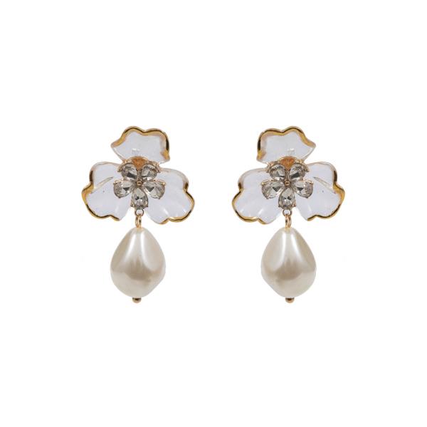 FLOWER SHAPED CLEAR ACRYLIC WITH CLEAR STONE EARRING