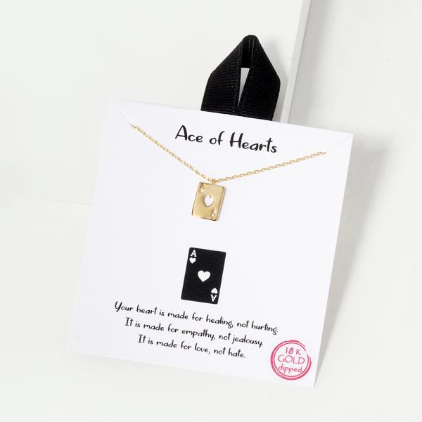 18K GOLD RHODIUM DIPPED ACE OF HEARTS NECKLACE