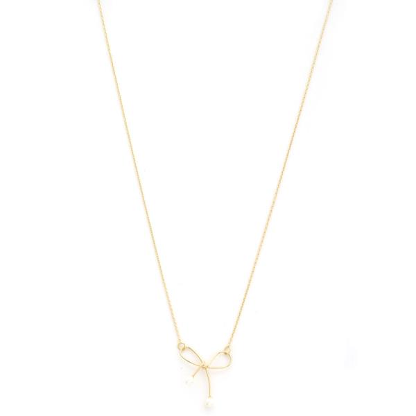 SODAJO PEARL BEAD BOW GOLD DIPPED NECKLACE