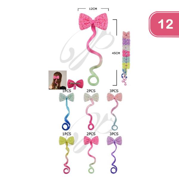 COLORFUL BOW HAIR EXTENSION CLIP (12 UNITS)