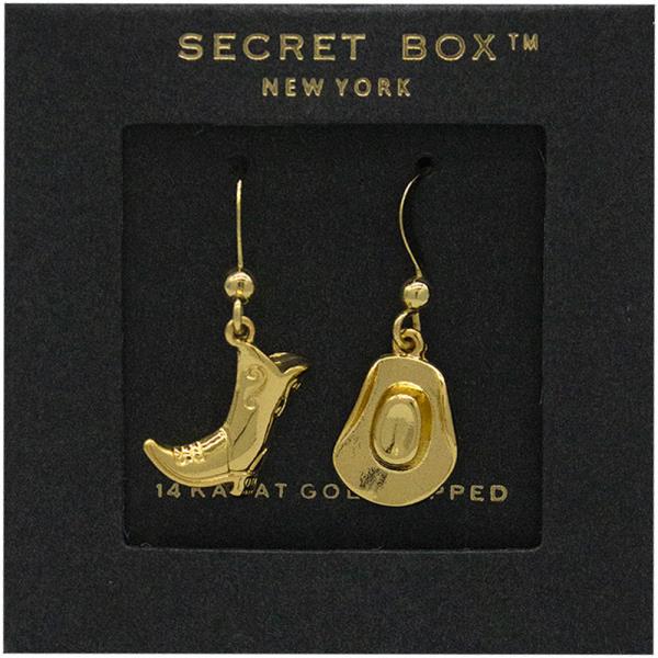 SECRET BOX GOLD DIPPED COWBOY BOOTS AND HAT FISH HOOK EARRING