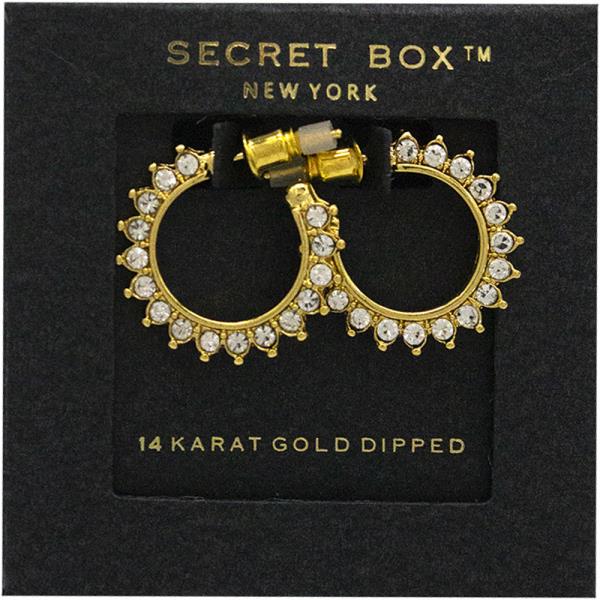 SECRET BOX 14K GOLD DIPPED CZ C HOOP EARRING