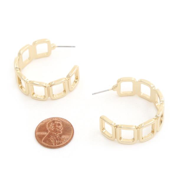 SODAJO SQUARE LINK GOLD DIPPED OPEN HOOP EARRING