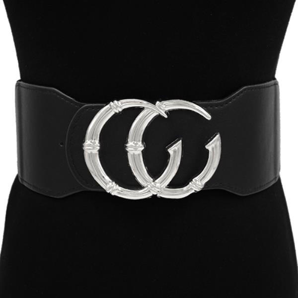 WIDE METAL DOUBLE ROUND BUCKLE ELASTIC BELT