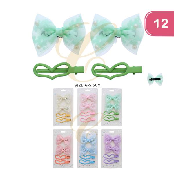 HEART AND TULLE BOW HAIR PINS (12 UNITS)