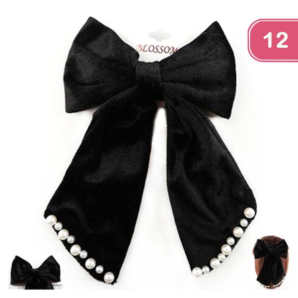 LONG TAIL WITH PEARL HAIR BOW PINS (12 UNITS)