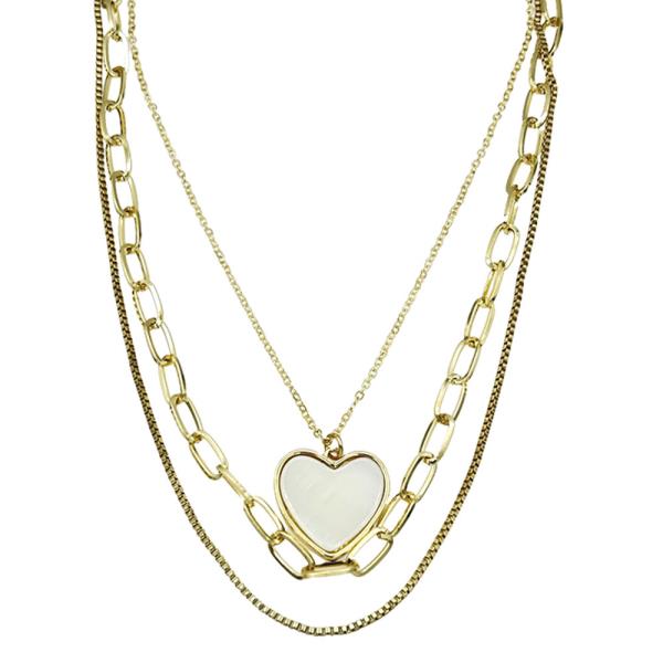 3 LAYERED METAL CHAIN HEART PENDANT NECKLACE