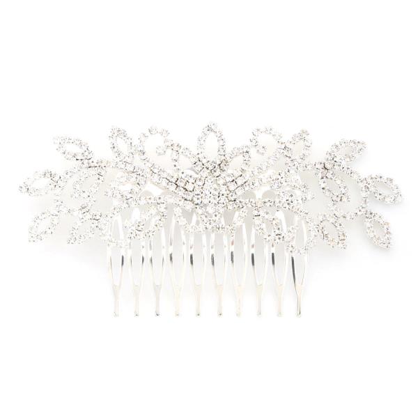 LEAF PATTERN RHINESTONE HAIR COMB