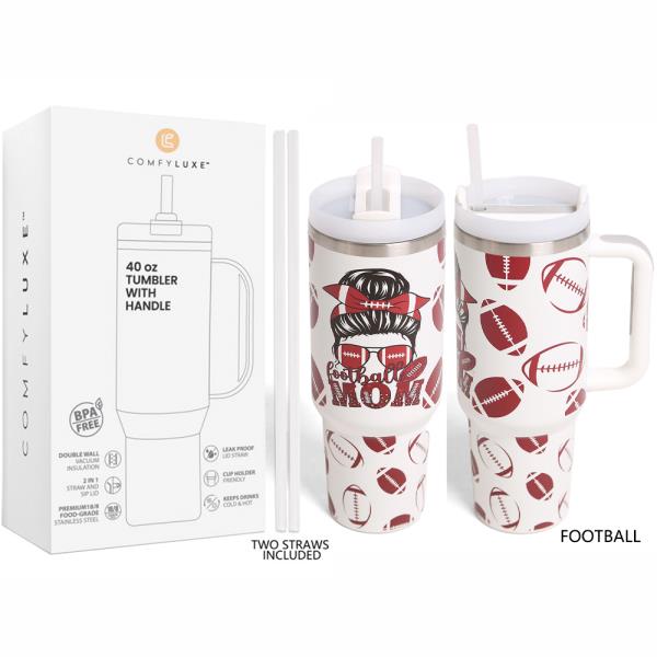 SPORTS MOM 40 oz TUMBLER W/HANDLE DOUBLE WALL STAINLESS STEEL