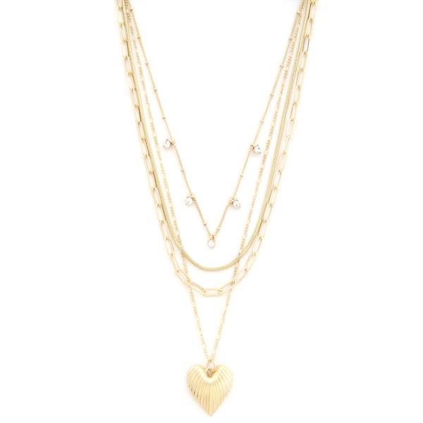 4 LAYERED METAL CHAIN HEART PENDANT NECKLACE