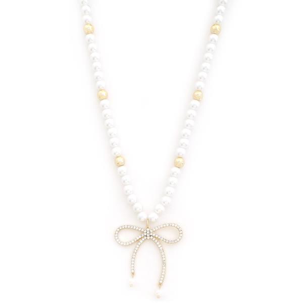 BOW PENDANT PEARL BEAD NECKLACE