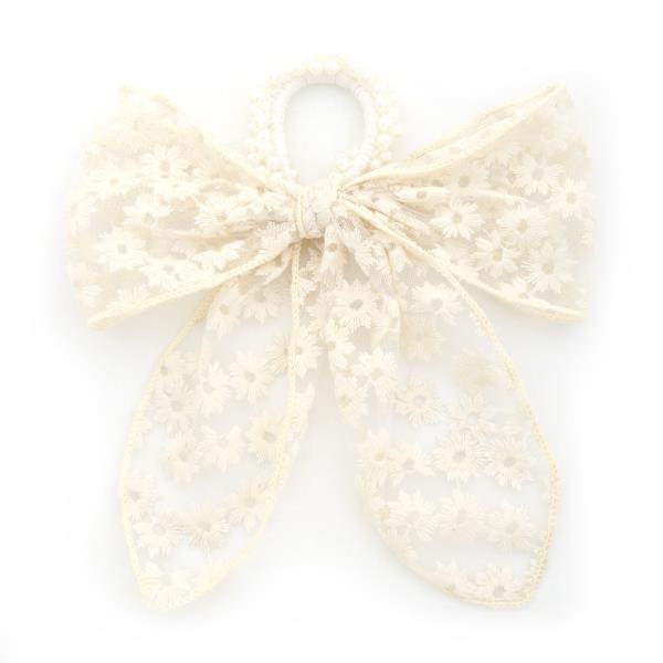 FLOWER PATTERN LACE BOW PONYTAIL HAIR TIE