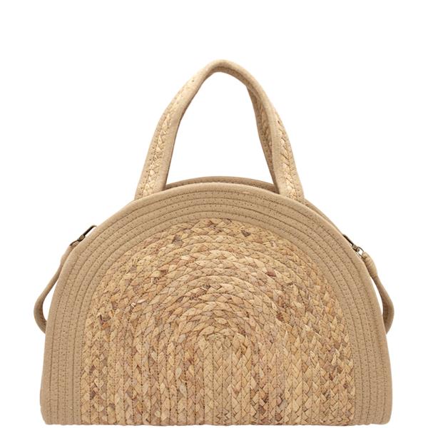 ROUNDED HANDLE STRAW SATCHEL BAG